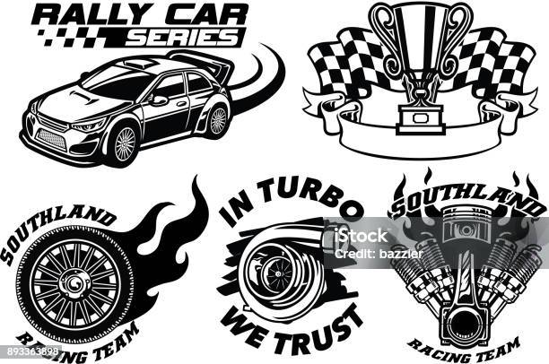 Racing Badge Design Set Stock Illustration - Download Image Now - Racecar, Vector, Checkered Flag