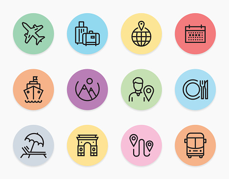 TOURISM AND TRAVEL LINE ICONS SET