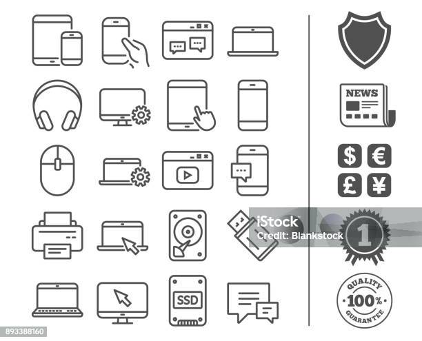Mobile Devices Line Icons Laptop Ssd And Hdd Stock Illustration - Download Image Now - Cursor, Design, Disk