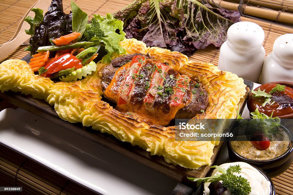 beef with potato pure  Color Image Stock Photo