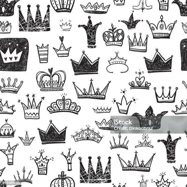 Hand Drawn Various Crowns Set Vector Illustration Doodle Style Stock Illustration - Download Image Now