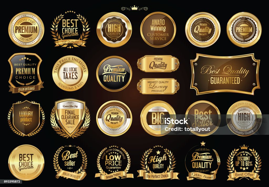 Luxury retro badges gold and silver collection Gold - Metal stock vector