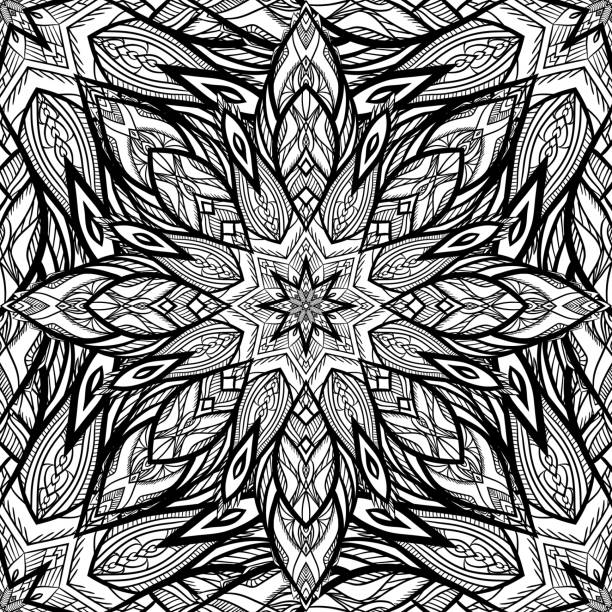 ilustrações de stock, clip art, desenhos animados e ícones de seamless black and white snowflake texture. - peacock feather outline black and white