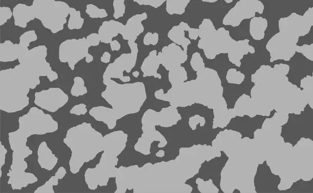 Vector illustration of Camouflage pattern background. Classic clothing style masking camo repeat print. Black grey white colors winter ice texture. Vector