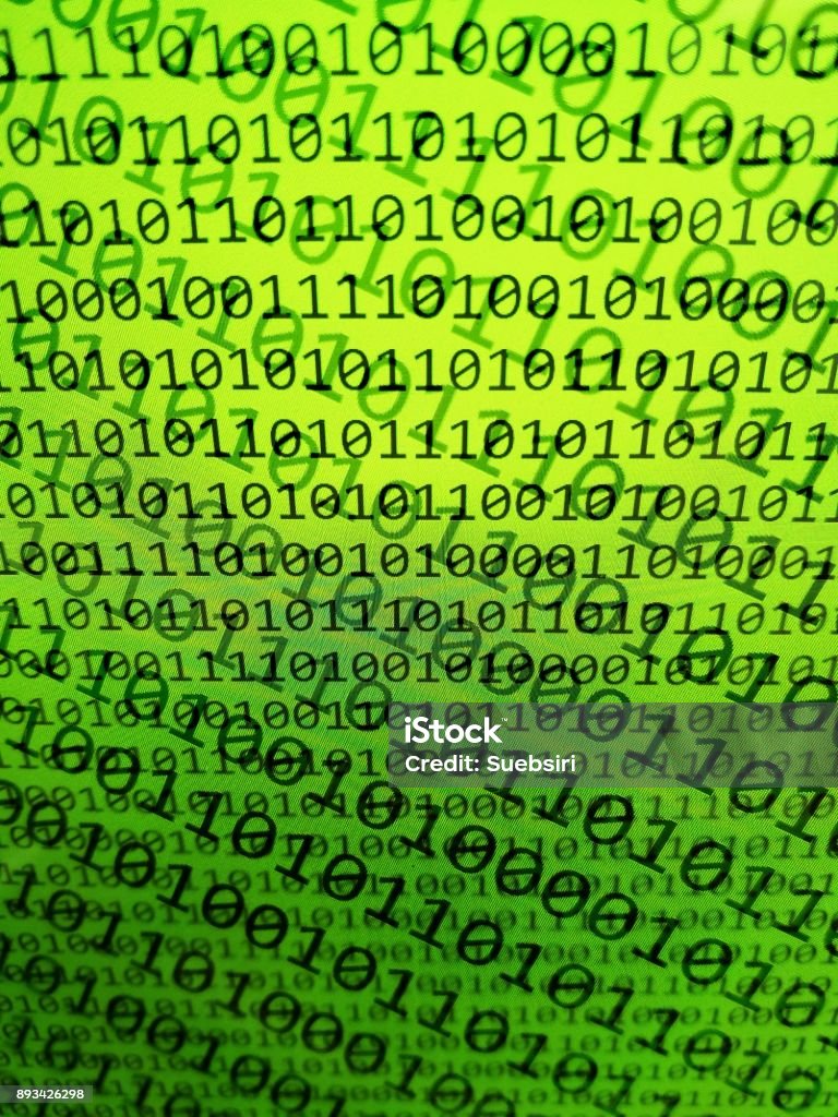 Computer Monitor Screen Showing Binary Code With Light Flare Stock ...