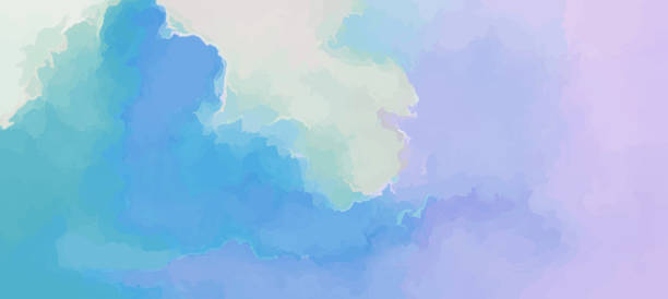 istock Clouds scenic backdrop blue-pink gentle morning sunrise. Hand painted watercolor sky and clouds, abstract background illustration. 893426666