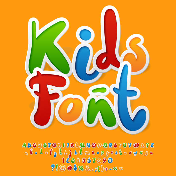 вектор красочные смешные необычные детский шрифт - child letters stock illustrations