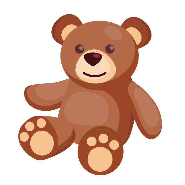vector flat teddy bear baby toy Vector cute teddy bear baby toy. Nice funny brown animal toy for kindergarten infant children. Kids education and development objects. Flat isolated illustration on white background. stuffed toy stock illustrations