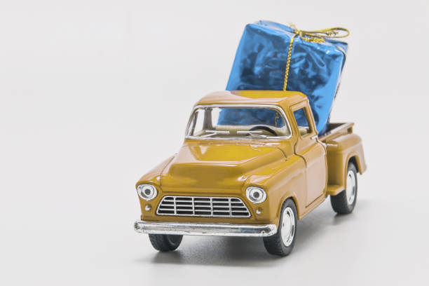 retro car pickup with  gift box isolated.