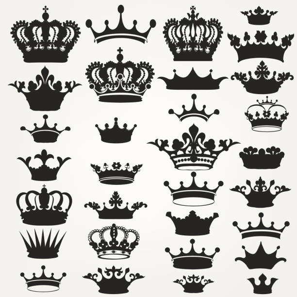 Collection of vector royal crowns for design Big collection of vector crown silhouettes in vintage style mountain ridge stock illustrations