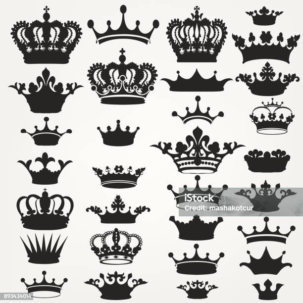 Collection Of Vector Royal Crowns For Design Stock Illustration - Download Image Now - Crown - Headwear, Vector, Queen - Royal Person