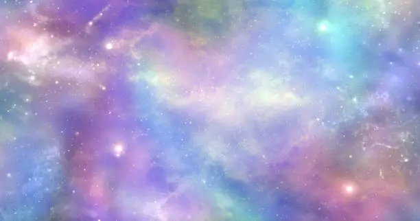 Vibrant deep space banner background with many different stars, planets and cloud formations