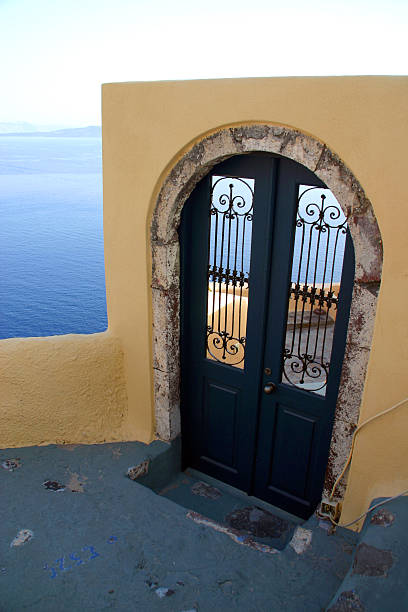 Beautiful gate / door in Santorini, Greece stock photo