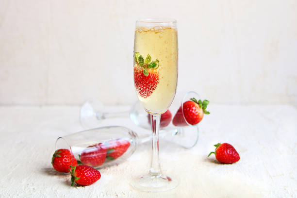 champagne with strawberries stock photo