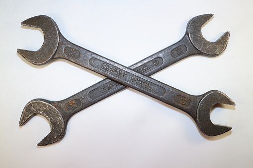 Two Wrenches Tool For Working Two Wrenches On A White Background Stock Photo ...