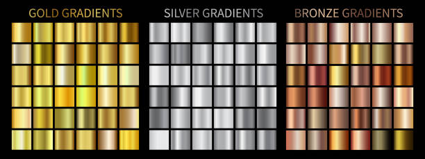 золотые, серебряные, бронзовые градиенты - metal stock illustrations