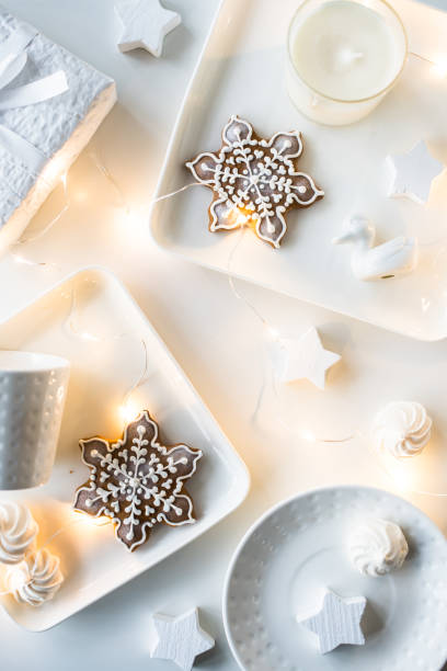 istock White Christmas gifts and decorations, presents and sweets, holi 893466408