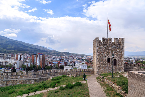 Skopje, Macedonia - April 5, 2017: Kale fortress, medieval Ottoman fortress overlooking the city of Skopje, Macedonia.