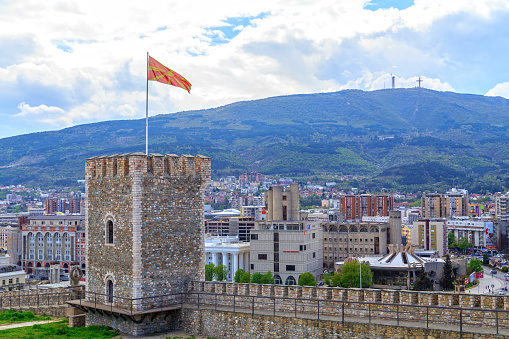 Skopje, Macedonia - April 5, 2017: Kale fortress, medieval Ottoman fortress overlooking the city of Skopje, Macedonia.