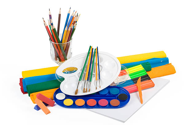 istock Water colour paints, pencils and brushes 89347720