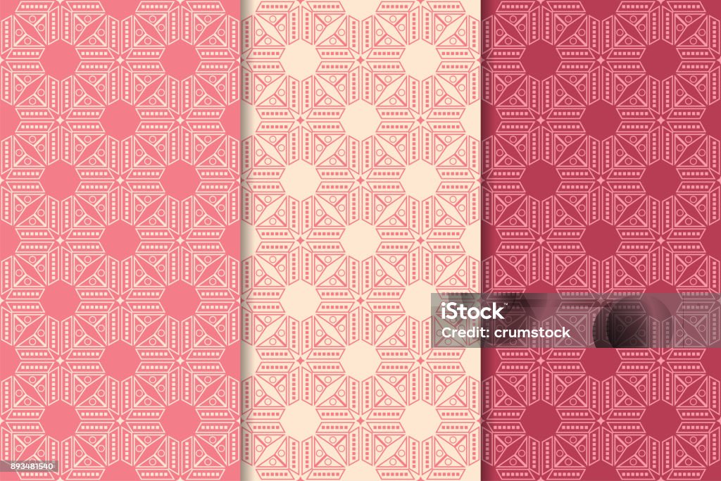 Cherry Red Geometric Set Of Seamless Patterns Stock Illustration ...