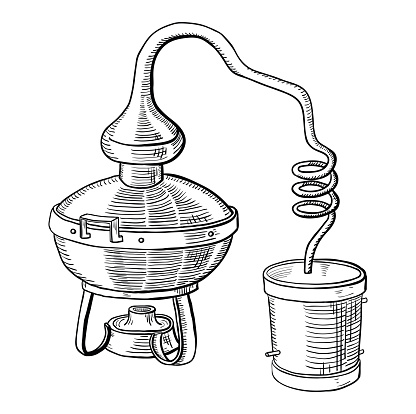 alcohol distillation process. Vector illustration