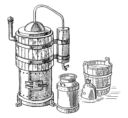 alcohol distillation process. Vector illustration