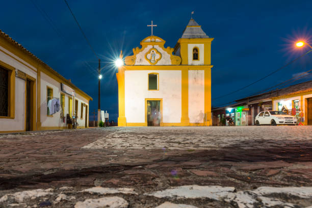 Porto Seguro, Bahia, Brazil - October, 20 2017: View of people at the square by the church 'Igreja de Nossa Senhora d'Ajuda', located at the district of Arraial d'Ajuda in Porto Seguro, Bahia state - Brazil