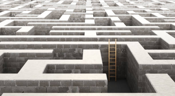 stairs in the labyrinth - maze solution business plan imagens e fotografias de stock