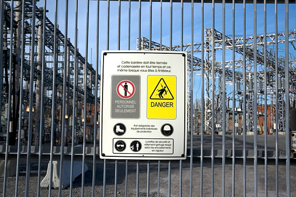 istock Power station - focus on high voltage sign 89350603