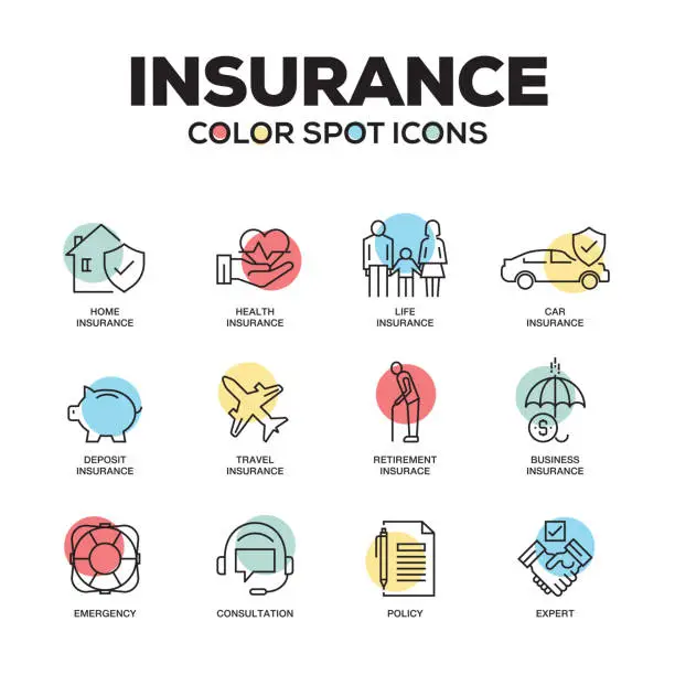 Vector illustration of Insurance icons. Vector line icons set. Premium quality. Modern outline symbols and pictograms.