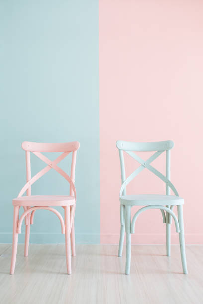 Vintage wooden chair Painted Two Tone stock photo