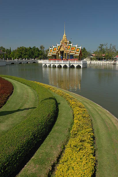 Lake temple in place grounds stock photo