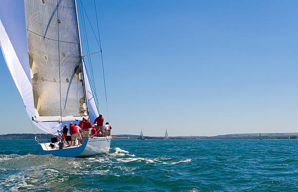 istock Sailing Boat Yacht With White Sails on Blue Sea 89351087