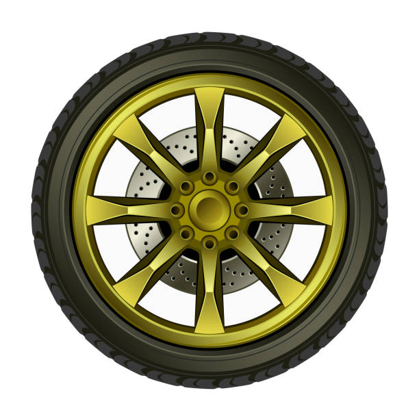 roda dengan cakram emas - tyre garage ilustrasi stok