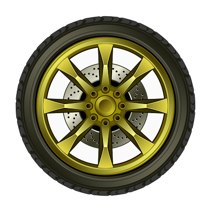 Wheel with gold disk on a white background