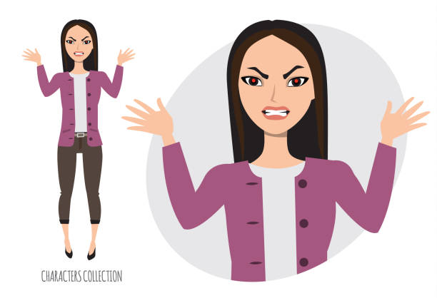 wütend asiatin in stress. - business businesswoman distraught backgrounds stock-grafiken, -clipart, -cartoons und -symbole