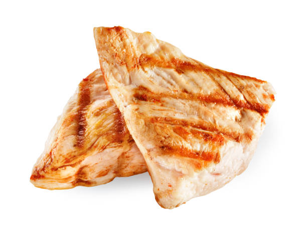 istock Chicken meat. Grilled fillet pieces isolated on white background. With clipping path. 893528430