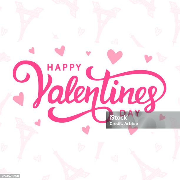 Happy Valentines Day Typography Poster With Handwritten Calligraphy Text Stock Illustration - Download Image Now