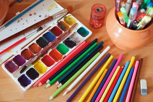istock School stationery on a watercolor background 893534730