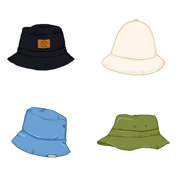 Vector Set of Cartoon Bucket Hats. Hip-hop Style Headwear. Vector Set of Cartoon Color Bucket Hats. Hip-hop Style Headwear. bucket hat stock illustrations