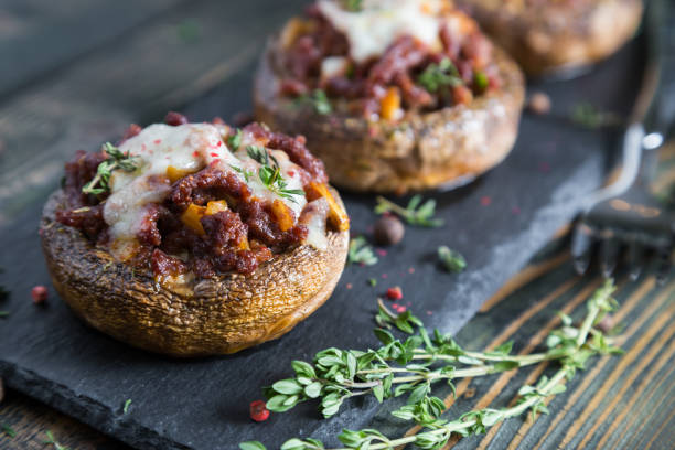 istock Stuffed mushrooms with beef cheese and spices 893538520