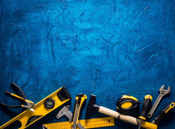 istock The layout of tools on blue wooden 893543344