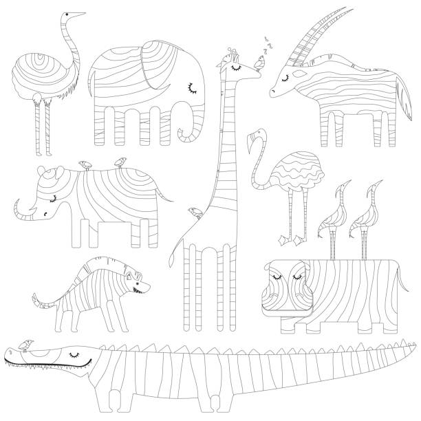 Some african animals in dreamtime. Picture for coloring or zentangling. Some african animals in dreamtime. Picture for coloring or zentangling. Vector illustration. dreamtime stock illustrations