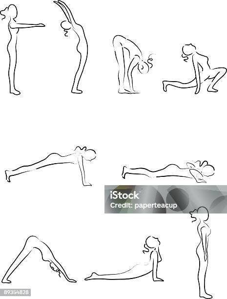 Vetores de Posturas De Ioga e mais imagens de Contorno - Contorno, Yoga, Branco