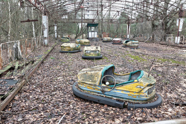 istock Attraction in amusement park in overgrown ghost city Pripyat. 893560702