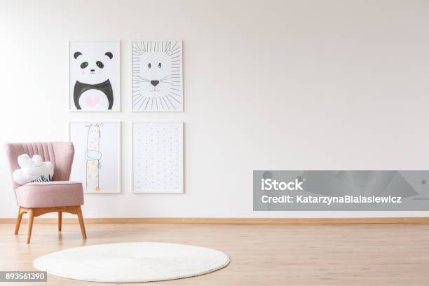 Pink Armchair In Babys Room Stock Photo - Download Image Now - Child, Domestic Room, Baby - Human Age