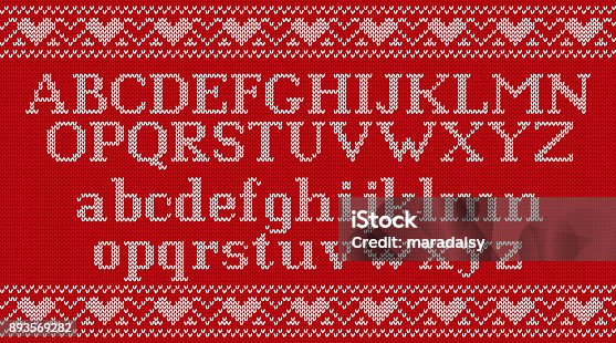 istock Knit font on Christmas knitted background. Vector illustration. 893569282