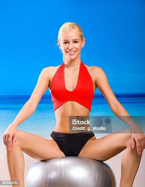 Young Woman In Sportswear With Pilates Gym Ball Stock Photo - Download Image Now - Activity, Adult, Adults Only