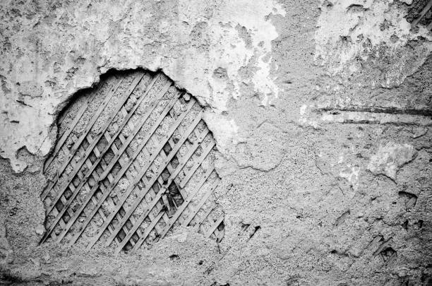 Close-up ruined gray grunge old wall texture, concrete cement background